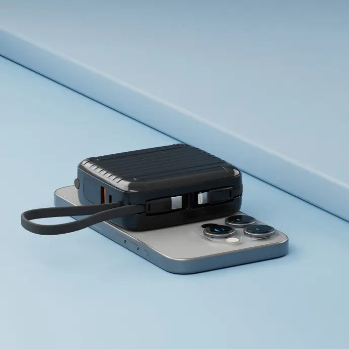 Porodo Magsafe Power Bank 10000mAh PD 20W Wireless 15W with Built-In Type-C  Lightning Cable Blue Outdoors