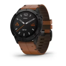 fēnix 6X – Pro and Sapphire editions Black DLC with chestnut leather band