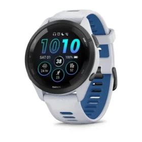 Forerunner® 265 Black Bezel with Whitestone Case and Whitestone/Tidal Blue Silicone Band