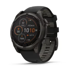 fēnix® 8 – 47 mm, Solar, Sapphire, Carbon Gray DLC Titanium with Black/Pebble Gray Silicone Band
