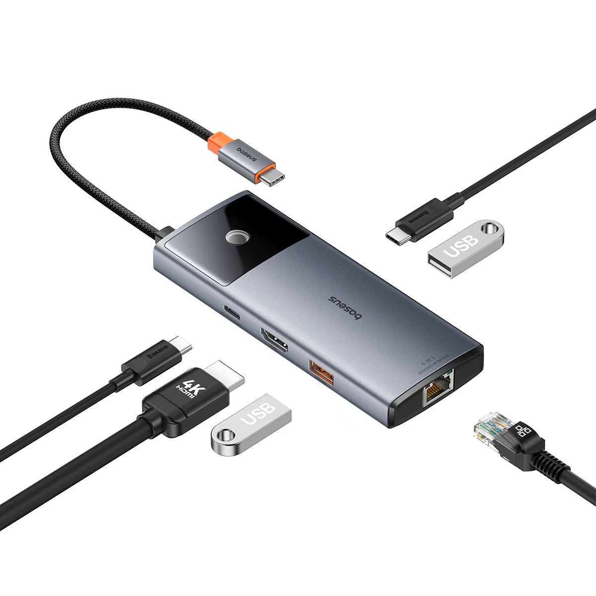 Baseus Metal Gleam II 6-in-1 USB HUB – Space Grey